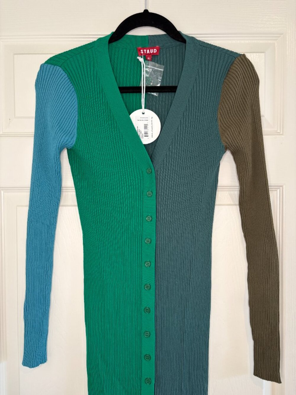 NWT Staud - Shoko Colorblocked Midi Dress in Fern-Multi - Picture 4 of 7